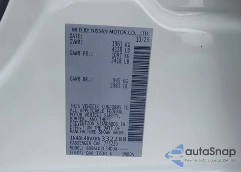 2024 Nissan Altima S Fwd из США, поврежденный, VIN 1N4BL4BVXRN332288